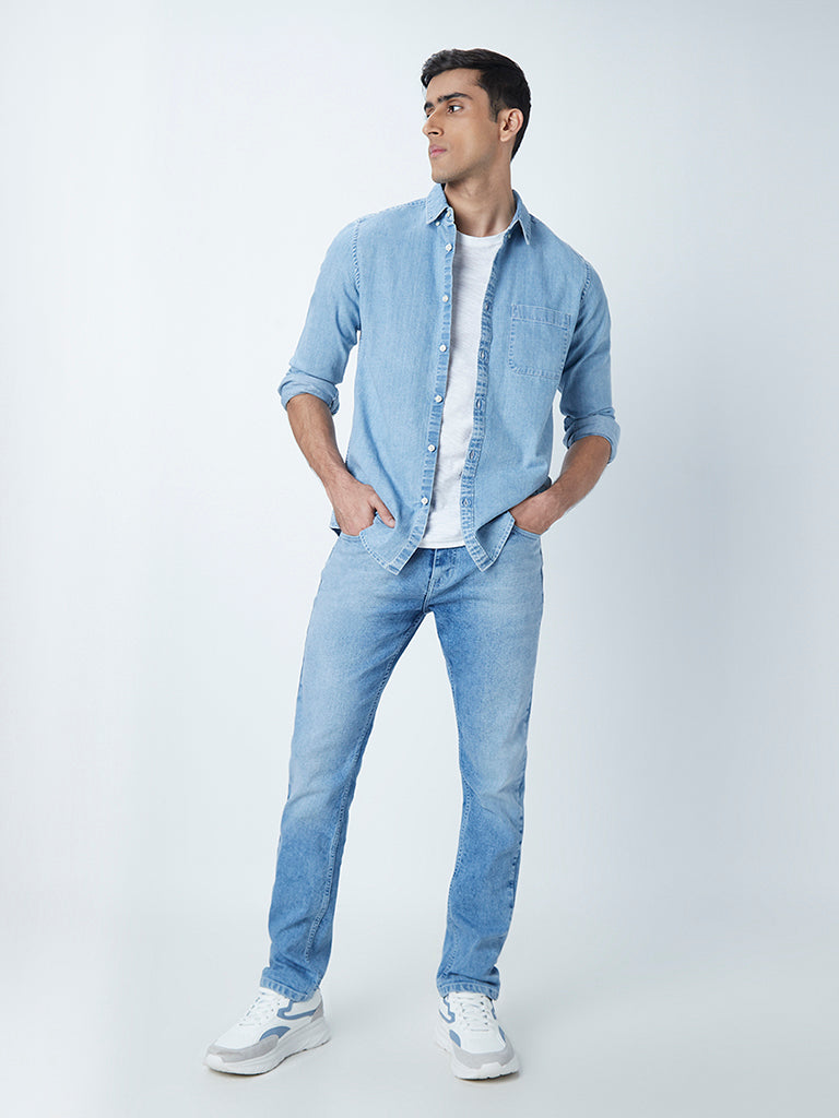 Men's regular fit 5-pocket cotton blend denim trousers - Vangy Light Indigo  Denim La Martina | Shop Online